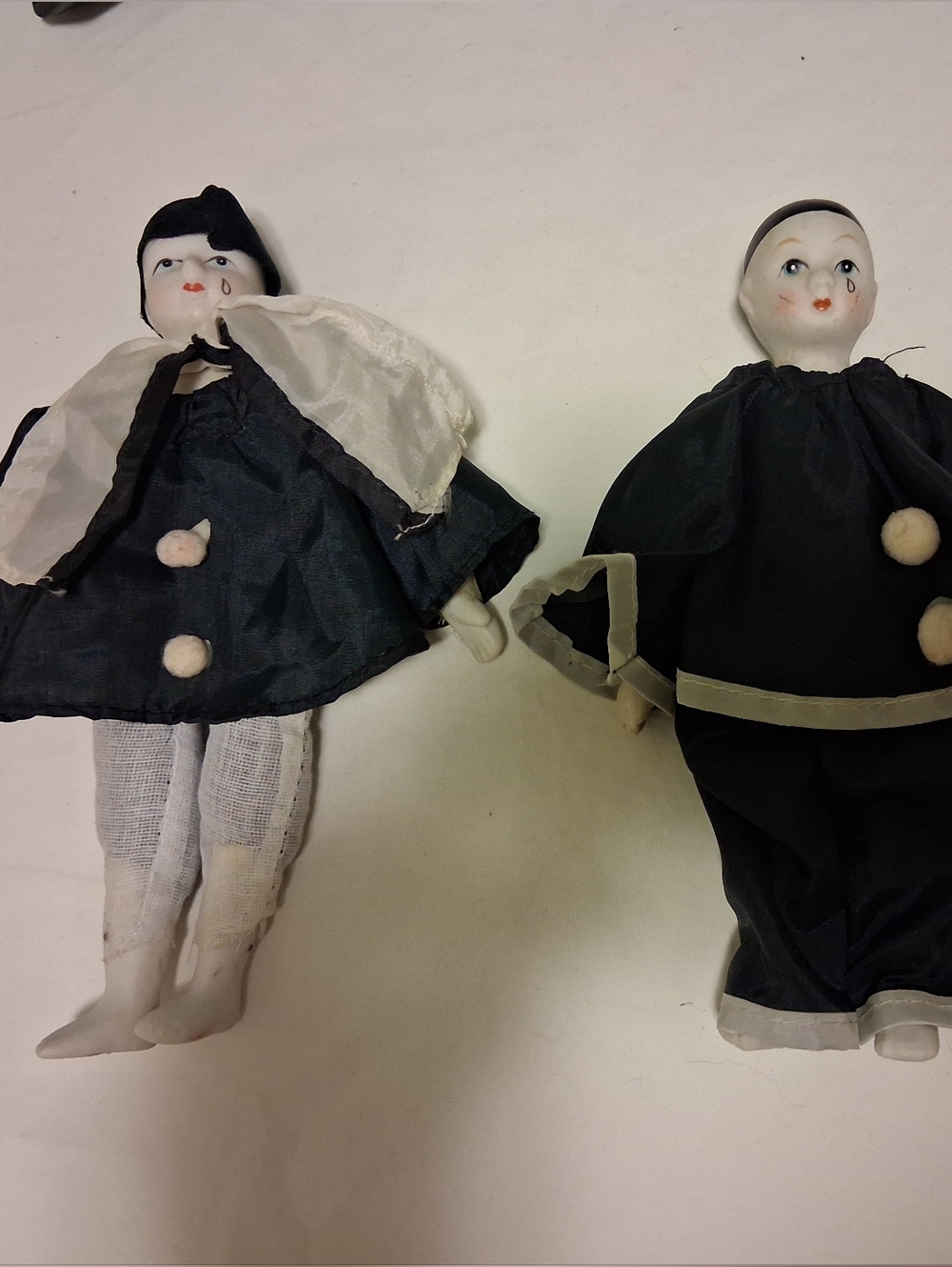 Vintage Porcelain Pierrot Clown Dolls in Black and White